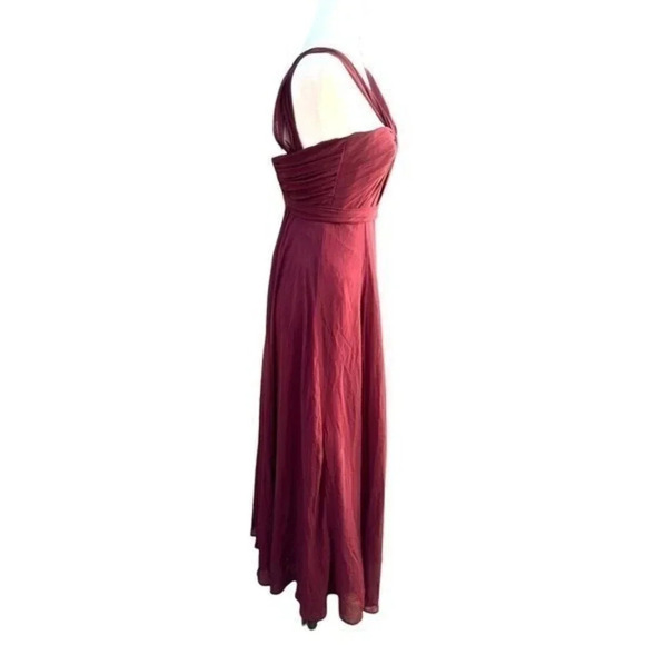 Amsale Sz 0 Cerisa Ruby Bridesmaid Gown‎ Full Chiffon Skirt Ruched Bodice GB033F - Picture 5 of 11